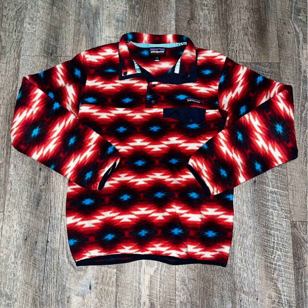 Patagonia Women's Size Small Synchilla Fleece Snap-T Red Southwestern Aztec